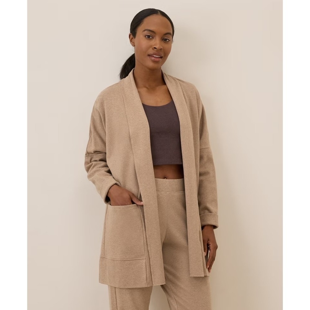 Pact‎ Organic Cotton Open Front Cardigan M/L Camel Tan Sustainable Minimalist
